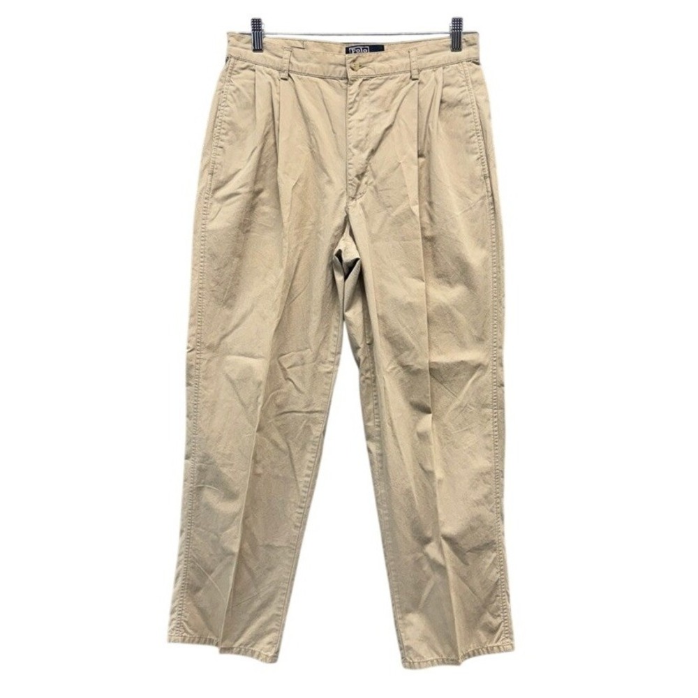 Vintage Polo Ralph Lauren Mens Pleated Chino Pants Khaki Tan 32x30 Crest Logo